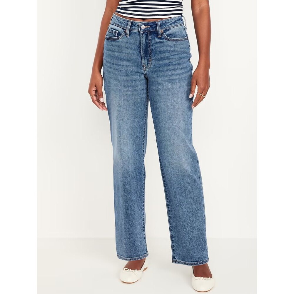 Old Navy High Rise Curvy OG Loose Jeans Womens 2 Tall Blue Medium Wash NEW